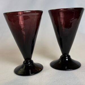 Purple Hand Blown Cordial/Liqueur Footed Drinking Glasses - Set of 2